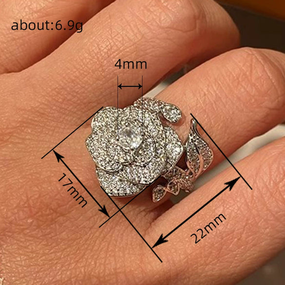 Rose Finger Ring Copper Geometric Drop Shape Zirconia Women's