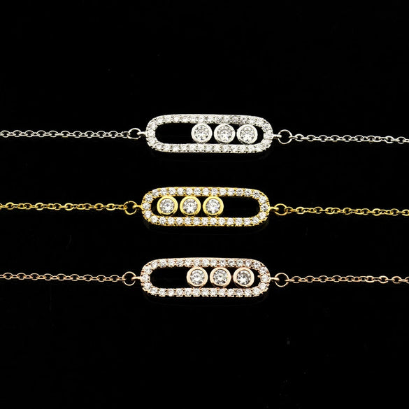Rose Gold Bracelet Geometric Three Flash Diamond Bracelet Stainless Steel Chain Buckle Bracelet Wedding Jewelry Fashion