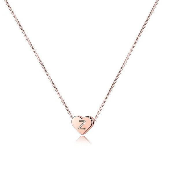 Rose Gold Copper Heart Letter Pendant Necklace Minimalist Electroplated Alphabet Necklace With Regular Chain For Women