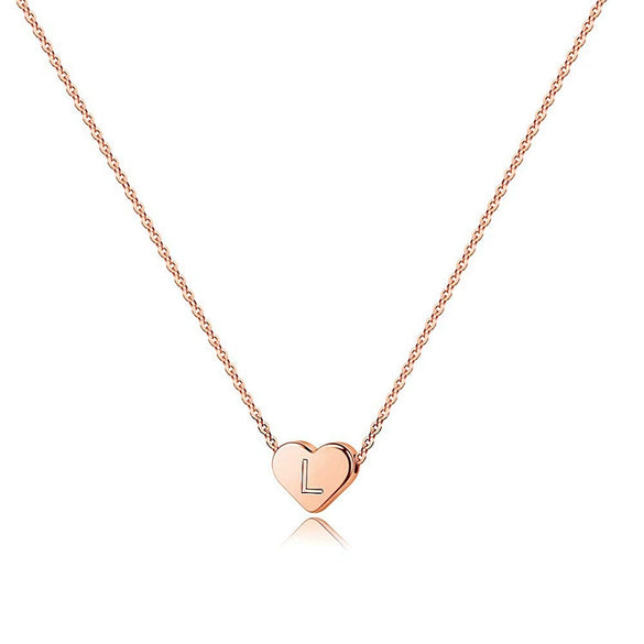 Rose Gold Copper Heart Letter Pendant Necklace Minimalist Electroplated Alphabet Necklace With Regular Chain For Women