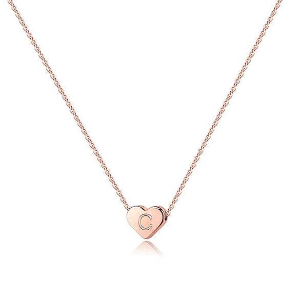 Rose Gold Copper Heart Letter Pendant Necklace Minimalist Electroplated Alphabet Necklace With Regular Chain For Women