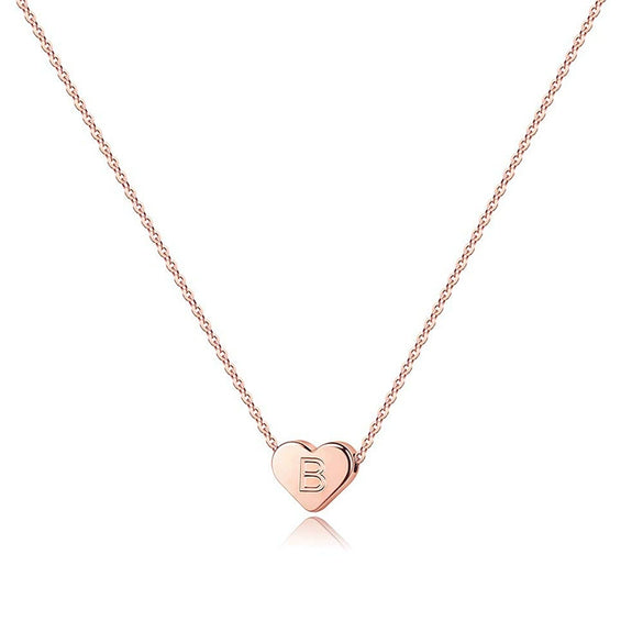 Rose Gold Copper Heart Letter Pendant Necklace Minimalist Electroplated Alphabet Necklace With Regular Chain For Women