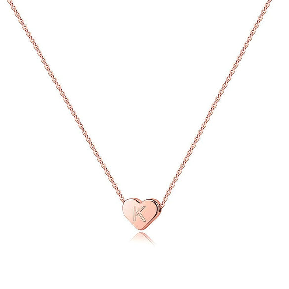 Rose Gold Copper Heart Letter Pendant Necklace Minimalist Electroplated Alphabet Necklace With Regular Chain For Women