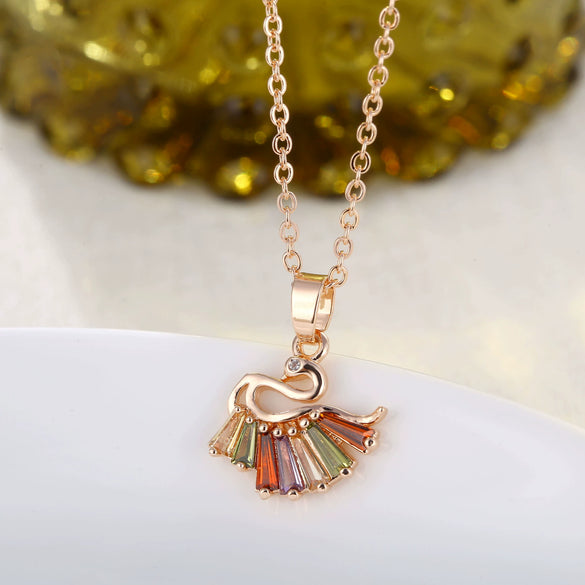 Rose Gold Copper Swan Pendant Necklace With Zircon Inlay Animal Design O Chain Clavicle Necklace For Women