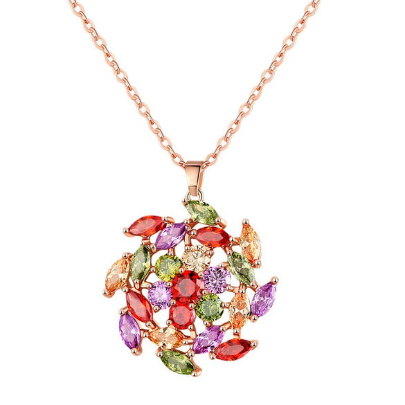Rose Gold Electroplated Flower Pendant Necklace With Aaa Zircon For Women Natural Style Jewelry