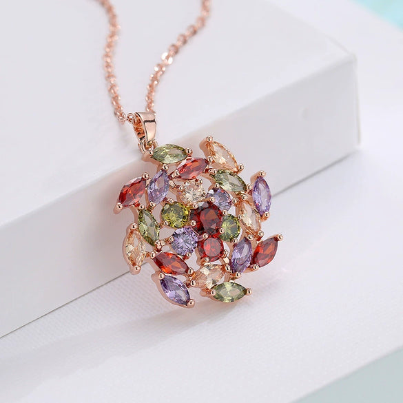 Rose Gold Electroplated Flower Pendant Necklace With Aaa Zircon For Women Natural Style Jewelry
