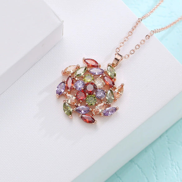 Rose Gold Electroplated Flower Pendant Necklace With Aaa Zircon For Women Natural Style Jewelry