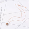 Rose Gold Electroplated Titanium Steel Double Ring Circle Pendant Necklace With Cross Chain For Women Simple Layered Clavicle Chain