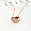 Rose Gold Electroplated Titanium Steel Double Ring Circle Pendant Necklace With Cross Chain For Women Simple Layered Clavicle Chain