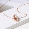 Rose Gold Electroplated Titanium Steel Double Ring Circle Pendant Necklace With Cross Chain For Women Simple Layered Clavicle Chain