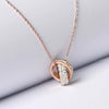 Rose Gold Electroplated Titanium Steel Double Ring Circle Pendant Necklace With Cross Chain For Women Simple Layered Clavicle Chain