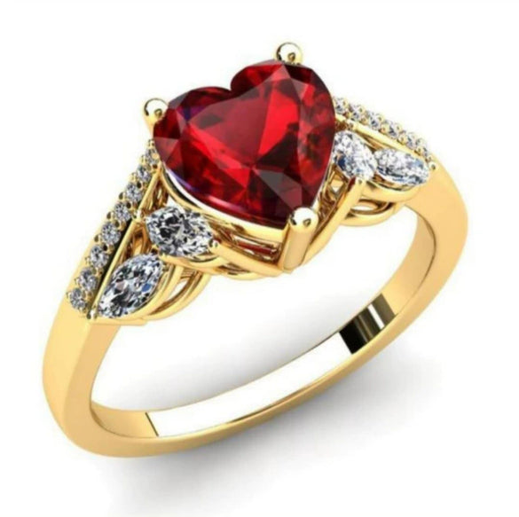 Rose Gold Plated Geometric Metal Ring With Inlaid Ruby Preppy Style Unisex Fashion Jewelry