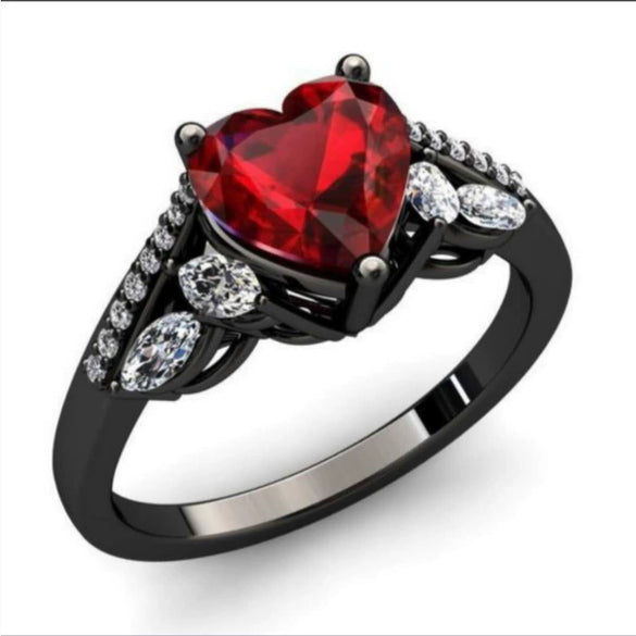 Rose Gold Plated Geometric Metal Ring With Inlaid Ruby Preppy Style Unisex Fashion Jewelry