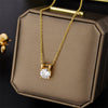 Rose Gold Plated Simple Four Claw Single Diamond Pendant Titanium Steel Ball Chain Necklace With Geometric Design For Women
