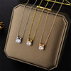 Rose Gold Plated Simple Four Claw Single Diamond Pendant Titanium Steel Ball Chain Necklace With Geometric Design For Women