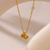 Rose Zircon Pendant Clavicle Necklace For Girls Light Luxury Style Stainless Steel Geometric Electroplating Jewelry