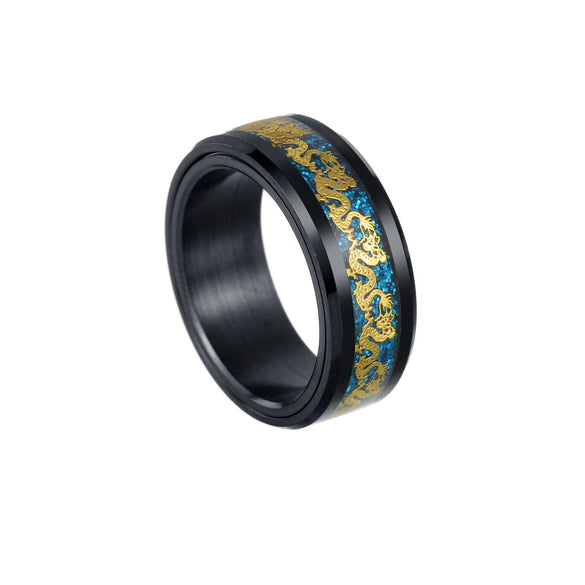 Rotatable Chinese Dragon Decompression Ring Titanium Steel Electroplated Black Geometric Jewelry