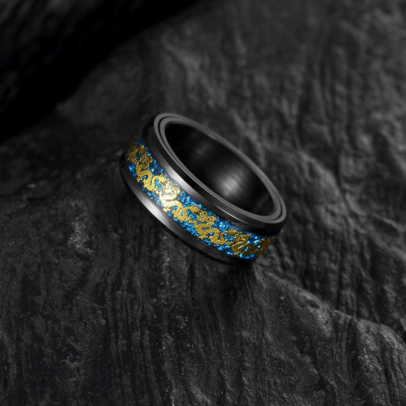 Rotatable Chinese Dragon Decompression Ring Titanium Steel Electroplated Black Geometric Jewelry