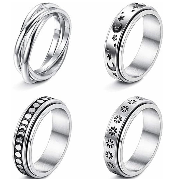 Rotatable Decompression Ring Titanium Steel Jewelry With Letters Numbers Text Electroplated For Couple