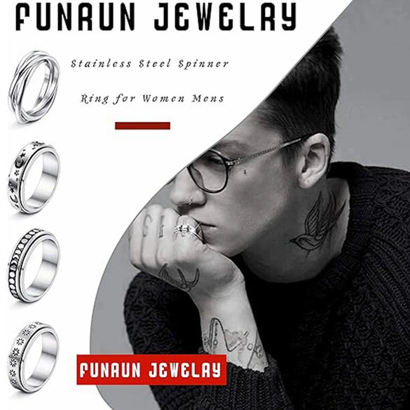 Rotatable Decompression Ring Titanium Steel Jewelry With Letters Numbers Text Electroplated For Couple