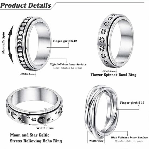 Rotatable Decompression Ring Titanium Steel Jewelry With Letters Numbers Text Electroplated For Couple