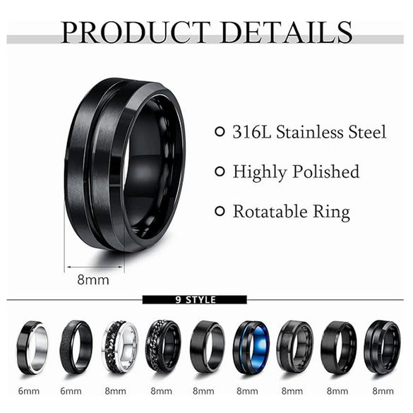 Rotatable Decompression Unisex Geometric Titanium Steel Couple Ring With Vacuum Plating