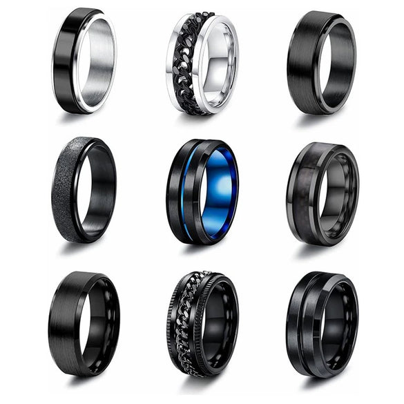 Rotatable Decompression Unisex Geometric Titanium Steel Couple Ring With Vacuum Plating