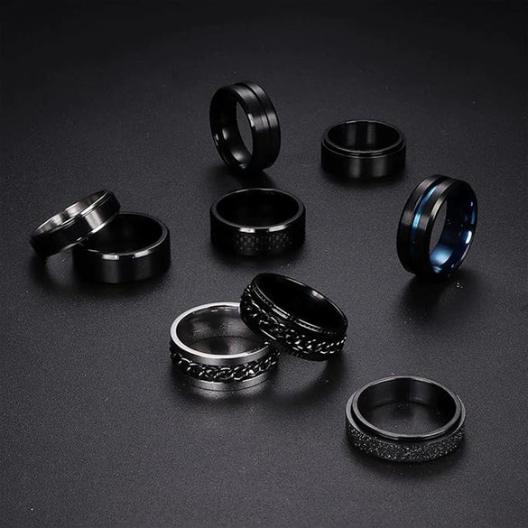 Rotatable Decompression Unisex Geometric Titanium Steel Couple Ring With Vacuum Plating