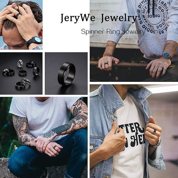 Rotatable Decompression Unisex Geometric Titanium Steel Couple Ring With Vacuum Plating