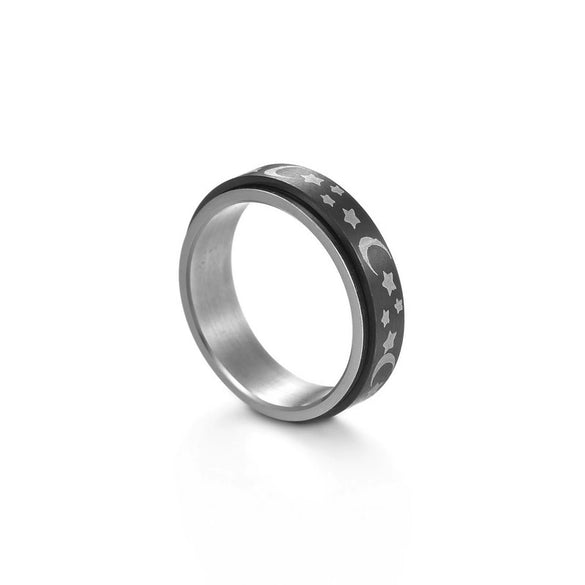 Rotatable Decompression Unisex Titanium Steel Ring With Geometric Pattern And Corrosion Greasing Treatment