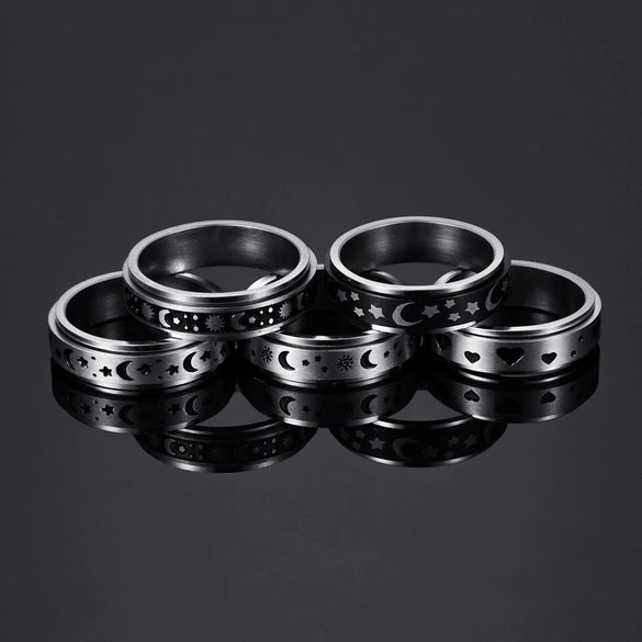 Rotatable Decompression Unisex Titanium Steel Ring With Geometric Pattern And Corrosion Greasing Treatment