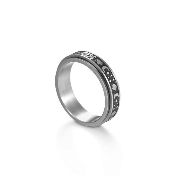 Rotatable Decompression Unisex Titanium Steel Ring With Geometric Pattern And Corrosion Greasing Treatment