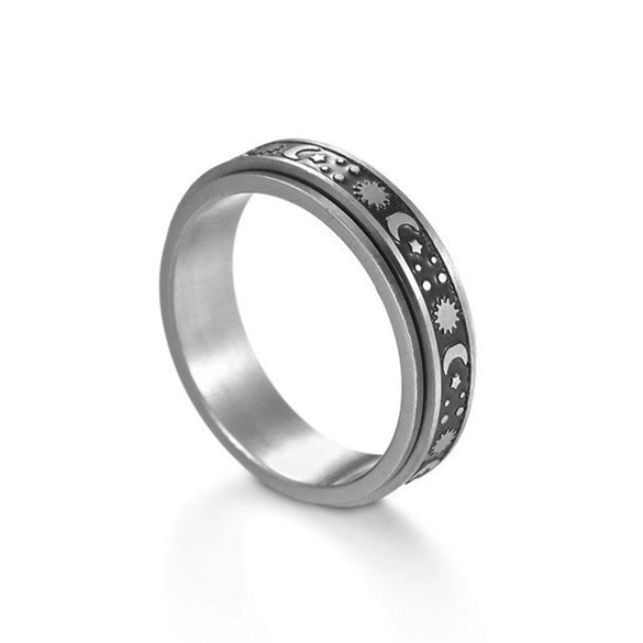 Rotatable Decompression Unisex Titanium Steel Ring With Geometric Pattern And Corrosion Greasing Treatment