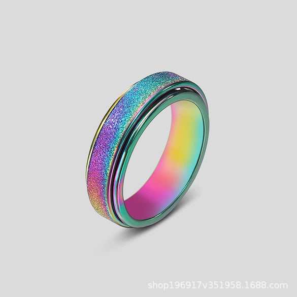 Rotatable Frosted Titanium Steel Geometric Ring Electroplated Unisex Decompression Finger Ring In Multicolor