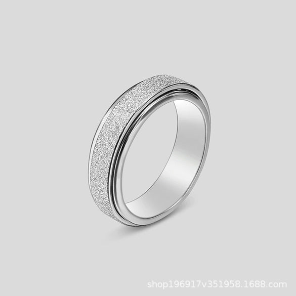 Rotatable Frosted Titanium Steel Geometric Ring Electroplated Unisex Decompression Finger Ring In Multicolor