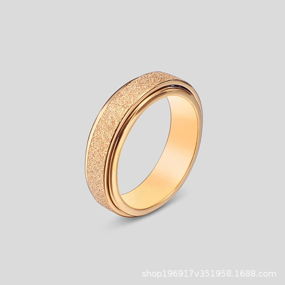Rotatable Frosted Titanium Steel Geometric Ring Electroplated Unisex Decompression Finger Ring In Multicolor