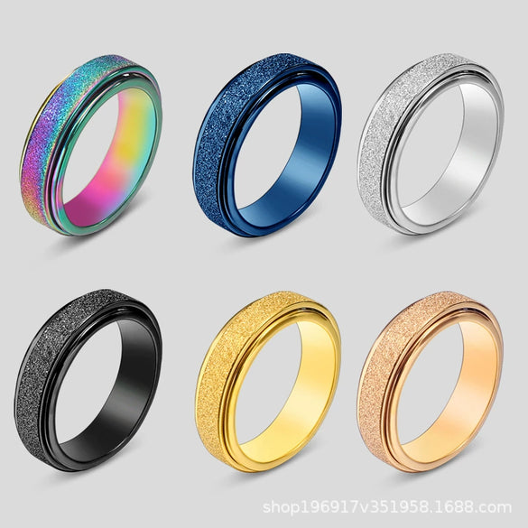 Rotatable Frosted Titanium Steel Geometric Ring Electroplated Unisex Decompression Finger Ring In Multicolor