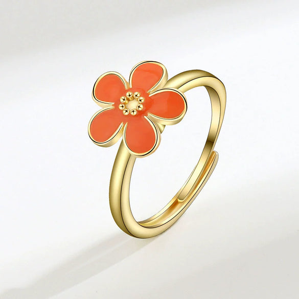 Rotatable Living Antianxiety Decompression Microinlaid Zircon Copper Ring For Women With Plant Flowers Style And Electroplating Design