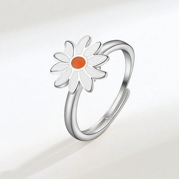 Rotatable Living Antianxiety Decompression Microinlaid Zircon Copper Ring For Women With Plant Flowers Style And Electroplating Design