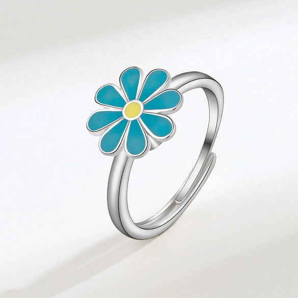 Rotatable Living Antianxiety Decompression Microinlaid Zircon Copper Ring For Women With Plant Flowers Style And Electroplating Design