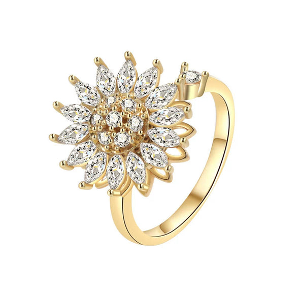 Rotatable Ring Copper Geometric Flowers Female Electroplated Fashion Light Luxury