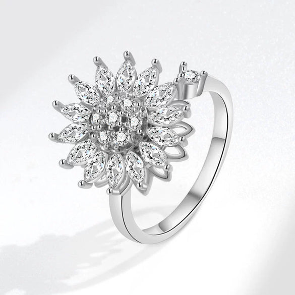Rotatable Ring Copper Geometric Flowers Female Electroplated Fashion Light Luxury