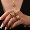 Rotatable Super Flash Zircon Fourleaf Flower Stainless Steel Jewelry Set For Women With Electroplating