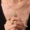 Rotatable Super Flash Zircon Fourleaf Flower Stainless Steel Jewelry Set For Women With Electroplating
