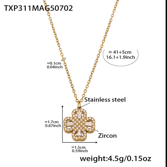 Rotatable Super Flash Zircon Fourleaf Flower Stainless Steel Jewelry Set For Women With Electroplating