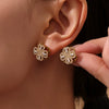 Rotatable Super Flash Zircon Fourleaf Flower Stainless Steel Jewelry Set For Women With Electroplating