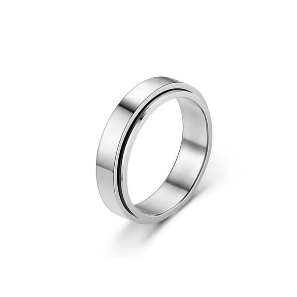 Rotatable Unisex Titanium Steel Diamond Ushaped Couple Ring Fashionable Cold Style Hand Jewelry