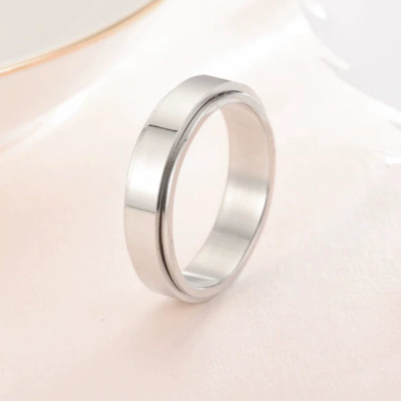 Rotatable Unisex Titanium Steel Diamond Ushaped Couple Ring Fashionable Cold Style Hand Jewelry