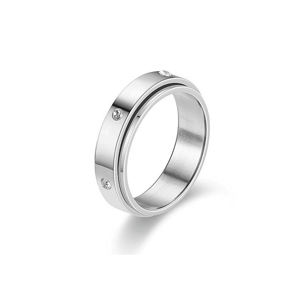 Rotatable Unisex Titanium Steel Diamond Ushaped Couple Ring Fashionable Cold Style Hand Jewelry