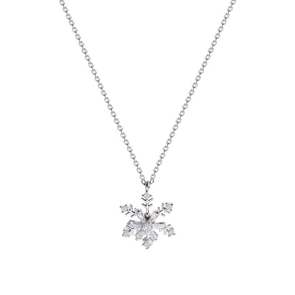 Rotatable Zircon Snowflake Titanium Steel Necklace With Mixed Gem Inlay And Geometric Design